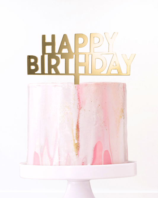 Birthday cake with gold acrylic happy birthday cake topper